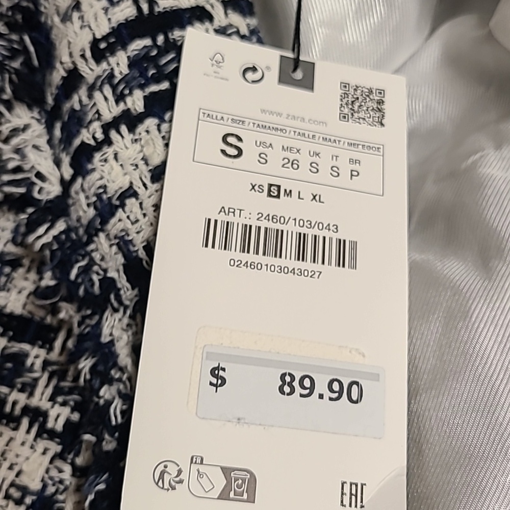 ZARA TEXTURED DOUBLE BREASTED BLAZER BLACK/WHITE SIZE M 2460/103 - Picture 3 of 3